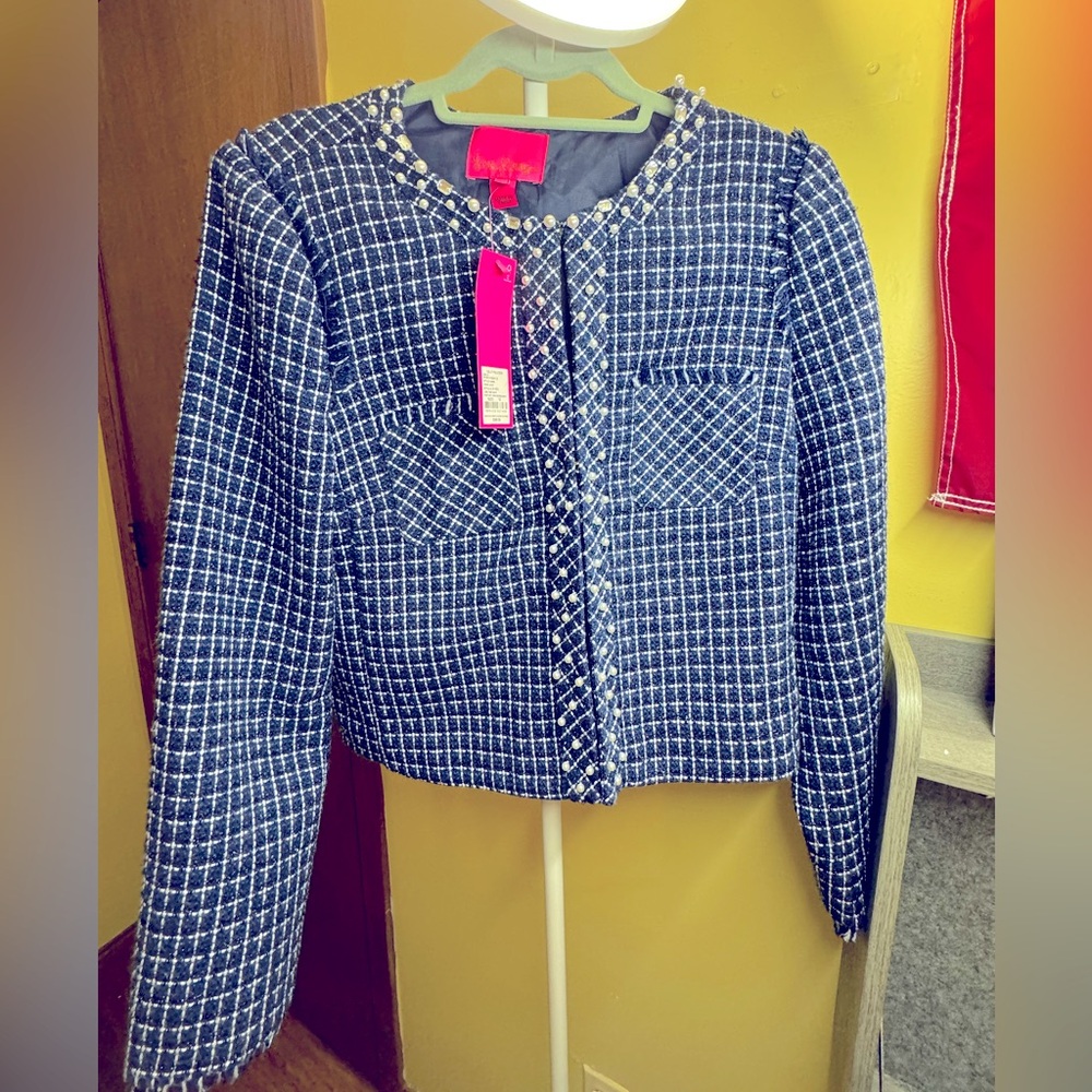 NWT Lilly Pulitzer VIANNE JACKET LOW TIDE NAVY
FANTASY CHECKERBOARD, size 12